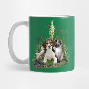 Cute Beagle Puppy & Siamese Kitten & Butterflies Mug